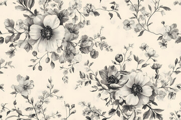 Toile De Jouy vintage floral pattern featuring delicate florals wildflowers and romantic motifs