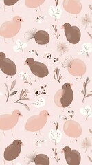 Fototapeta premium Delicate Pastel Birds and Floral Pattern Design