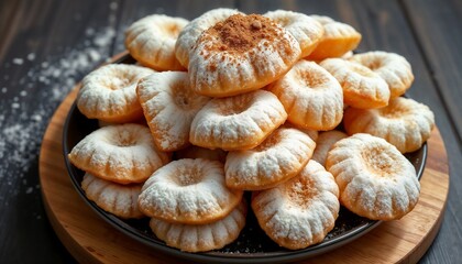 Golden-Brown Powdered Sugar Cookies Piled High, Sweet and Warm