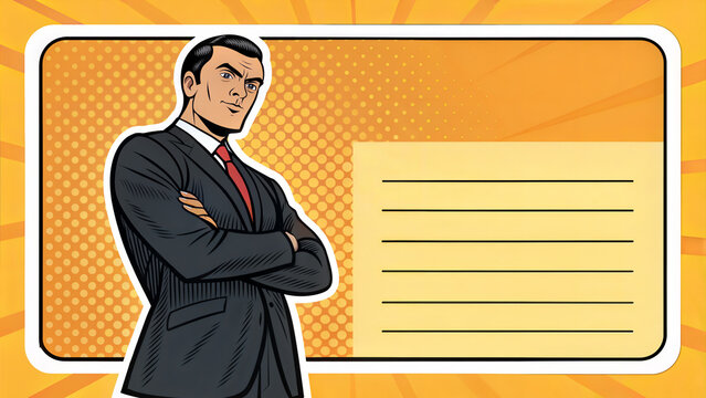 Confident businessman with notepad in pop art style