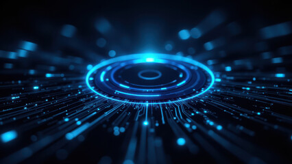 High-tech, futuristic digital interface with a focus on cloud computing and network connectivity.