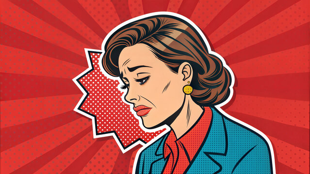 Worried businesswoman thinking in pop art style