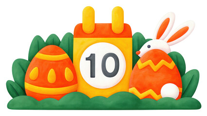 Obraz premium Playful Easter Countdown Bunny, Eggs, and Calendar