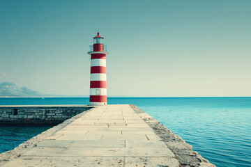 Seaside lighthouse on a pier on a sunny day