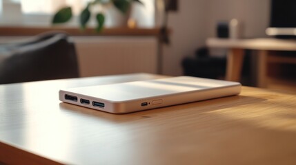 White USB Hub on Wooden Table in Home Office