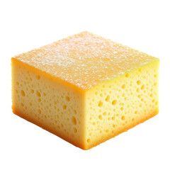 Golden Sponge Cake Cube, Sugar Crystals, isolated on transparent background.