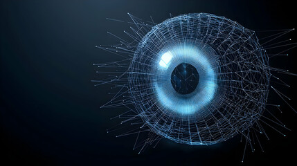 Abstract Blue Sphere Composed Of Particle Elements Against Dark Background