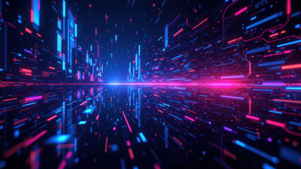 Obraz premium Stylized digital rendering of a ci/cd pipeline with vibrant cybernetic themes.