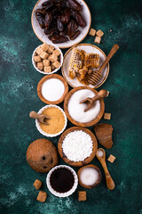 Various sugar replacement, healthy sweetener concept