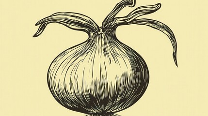 Vintage Style Onion Illustration: A Detailed Botanical Drawing of an Onion