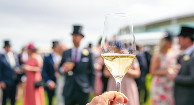Champagne toast celebration at outdoor formal event