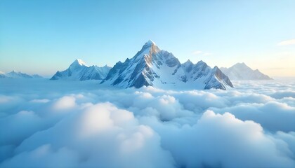 Una foto panor&aacute;mica captura una majestuosa cadena monta&ntilde;osa que atraviesa un mar de nubes, frente a un cielo azul degradado