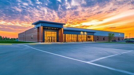 Obraz premium Stunning Sunset over Modern Brick Building