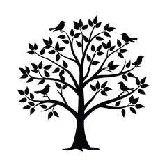 tree with leaves silhotted on white background.