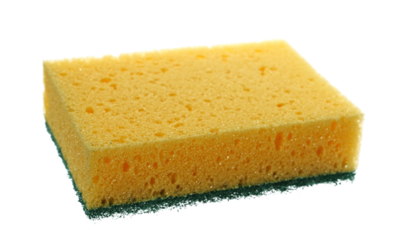 Yellow green sponge flying isolated on white background	