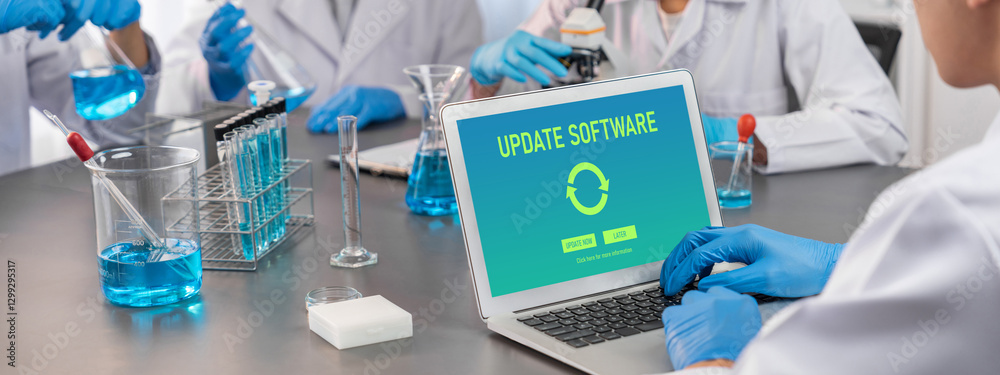 Poster software update on computer for brisk version of device software upgrade