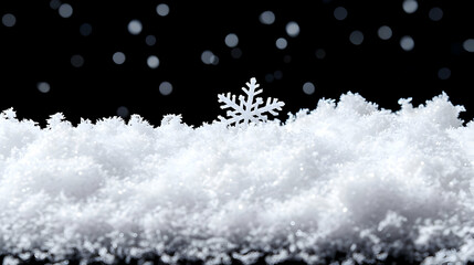 White Snowdrift And Snowflake Against Black Background During Winter Season