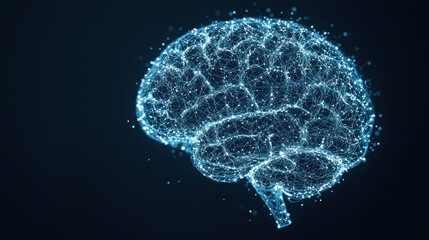 digital representation of brain with glowing connections, symbolizing neural networks and analytics