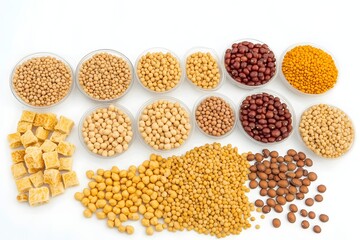 Fototapeta premium A Rainbow of Seeds: An assortment of various seeds and grains meticulously arranged, showcasing the diverse world of food sources.