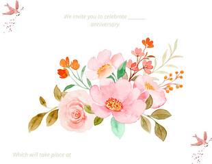 Floral Invitation Template for Anniversary Celebration on Transparent Background