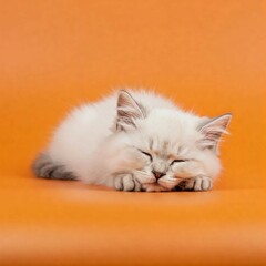 Obraz premium Sleeping kitten on an orange background