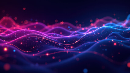 Fototapeta premium This image represents a digital concept related to CI/CD, Docker, Kubernetes, DevOps with a vibrant abstract background featuring waves of light and floating particles.