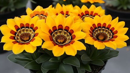 Vibrant Yellow Gazania Flowers with Striking Stripes Close Up