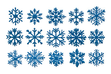Different blue snowflake illustrations isolated