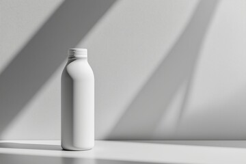 Minimalist reusable water bottle standing on a light gray surface highlighting simplicity and eco-friendliness in a clean, modern environment