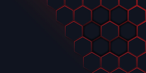 Fototapeta premium Gaming-Inspired Red and Black Tech Background. Sci-Fi Hexagonal Honeycomb Structure. Vector. Illustration. Hexagon. 