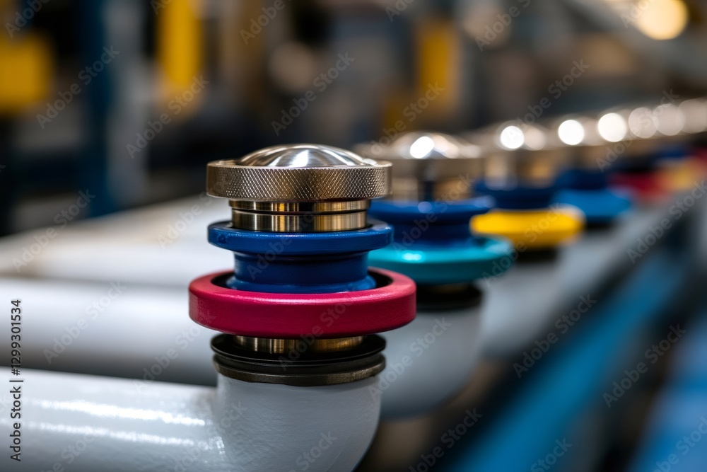 Poster Industrial valves regulating flow in pipeline system