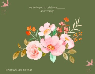 Floral Invitation Card Design for Anniversary Celebration with Elegant Background

