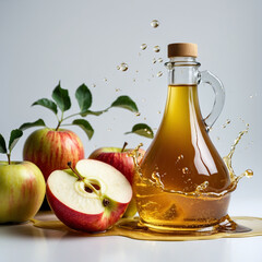 bottle of olive oil and apple