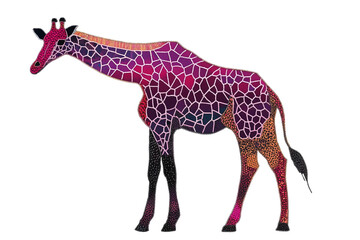 Fototapeta premium artistic purple giraffe with unique patterns isolated png transparent background