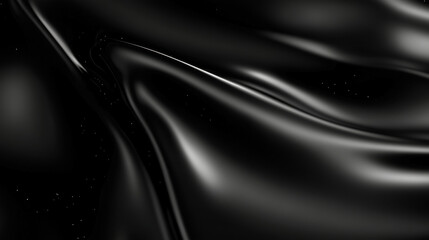 Fototapeta premium Flowing black fabric studio setting abstract art smooth texture close-up view elegance and motion