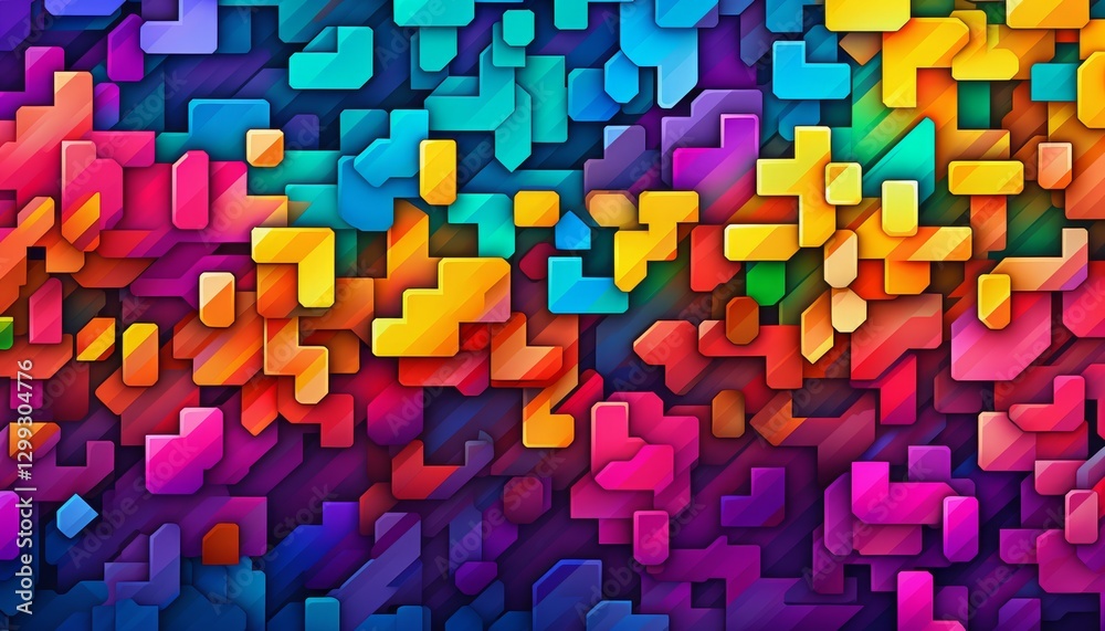 Fototapete Abstract colorful geometric blocks dynamic pixel art background.