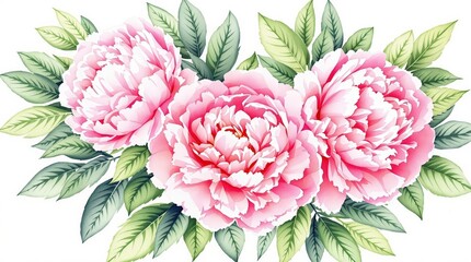 Pink peonies on the white background