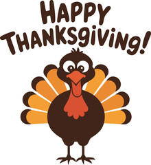Happy Thanksgiving Cartoon Turkey Clipart - Festive Holiday Design