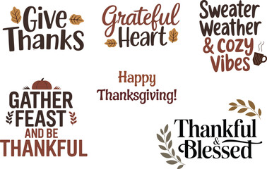 Fototapeta premium Thanksgiving Quotes Bundle | Fall Typography Design | Grateful & Blessed