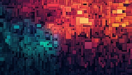 Abstract geometric block pattern vibrant color mosaic.