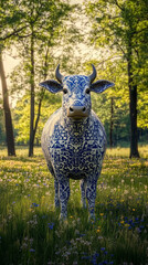 Porcelanowy byk na zielonej trawie