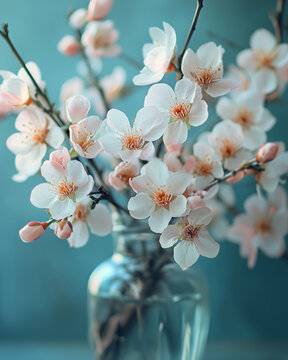 Fototapeta Delicate spring blossoms with translucent petals in serene arrangement