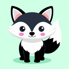 Obraz premium Cute cartoon fox character with big eyes and happy expression on light green background