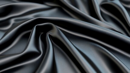 Obraz premium Dark gray satin fabric with soft folds and wrinkles.