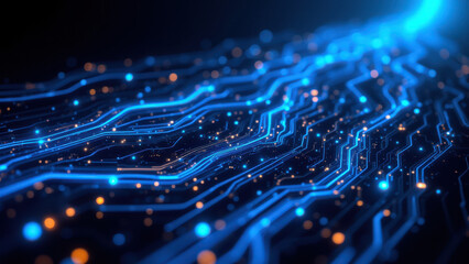 A close-up view of microchips showcasing intricate details and connectivity, representative of advanced technologies such as artificial intelligence, machine learning, and cloud computing.