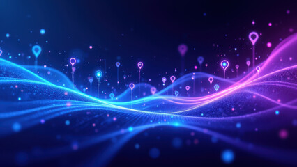 Obraz premium Digital art illustration featuring a futuristic data center or cloud infrastructure theme with vibrant neon colors and abstract shapes.