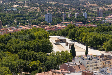 Breathtaking rooftop in Madrid with a glass floor, offering a panoramic view of the city from...