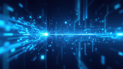 Obraz premium Futuristic abstract design of a computer network with digital data transfer.