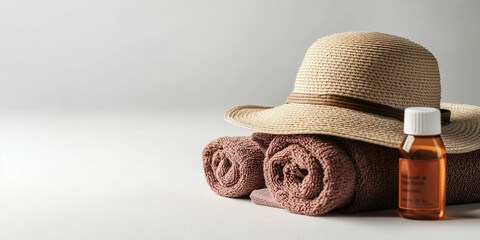 Spa Essentials with Towel, Hat, and Lotion Bottle