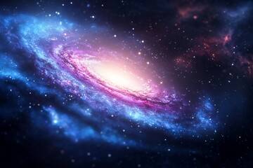 Spiral galaxy, cosmic swirl, vibrant nebula, star clusters, deep space.